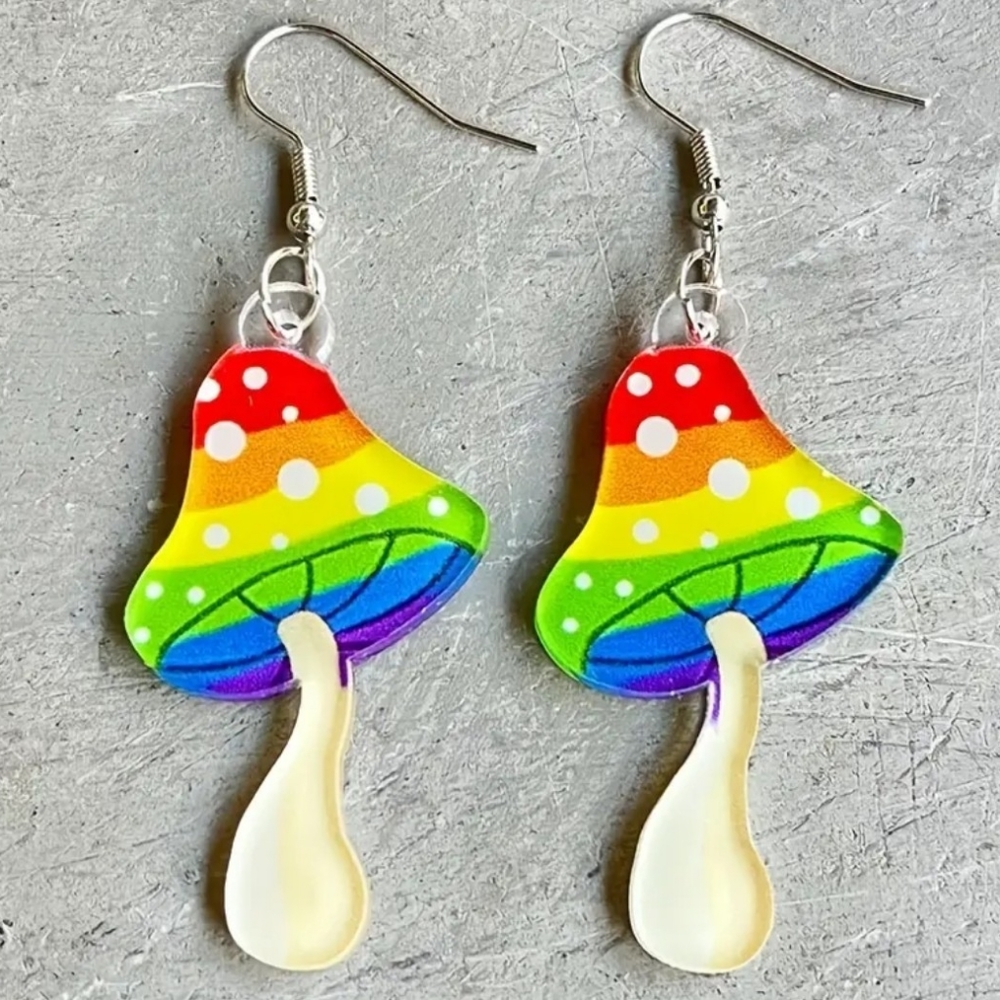 Magic hippie rainbow toadstool mushroom earrings